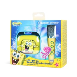 ALTAVOZ DE KARAOKE INALÁMBRICO CON MICRÓFONO Y LUCES LED BOB ESPONJA COMPATIBLE CON CUALQUIER FUENTE DE SONIDO BLUETOOTH