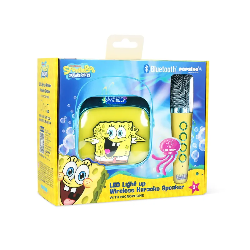 SPONGEBOB WIRELESS KARAOKE SPEAKER WITH MICROPHONE AND LED LIGHTS, COMPATIBLE WITH ANY BLUETOOTH AUDIO SOURCE - The Shop Gamer