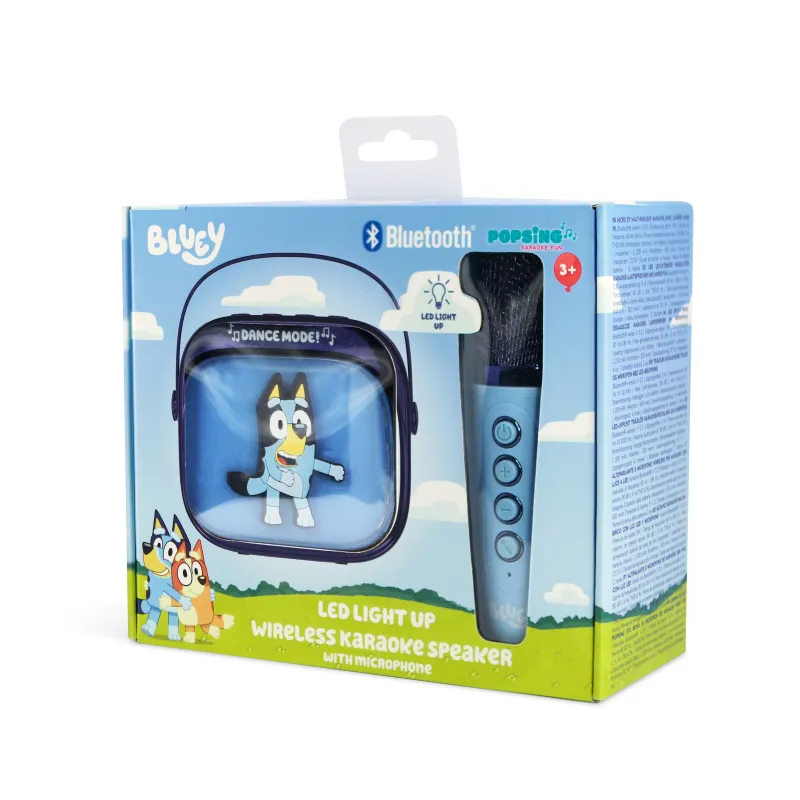 COLUNA DE KARAOKE SEM FIOS COM MICROFONE E LUZES LED BLUEY COMPATÍVEL COM QUALQUER FONTE DE ÁUDIO BLUETOOTH - The Shop Gamer