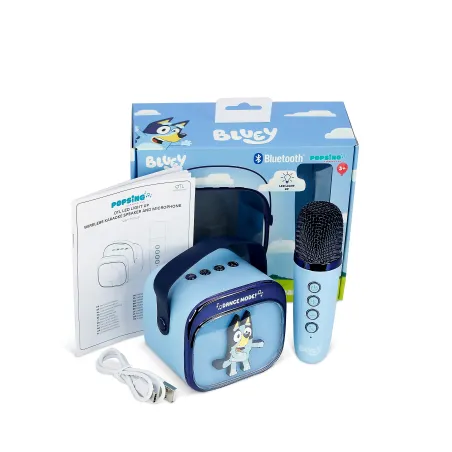 COLUNA DE KARAOKE SEM FIOS COM MICROFONE E LUZES LED BLUEY COMPATÍVEL COM QUALQUER FONTE DE ÁUDIO BLUETOOTH - The Shop Gamer