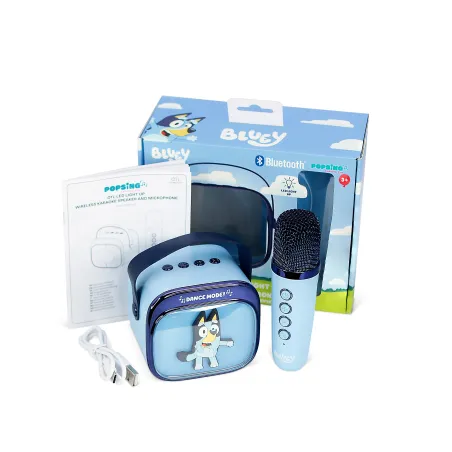 COLUNA DE KARAOKE SEM FIOS COM MICROFONE E LUZES LED BLUEY COMPATÍVEL COM QUALQUER FONTE DE ÁUDIO BLUETOOTH - The Shop Gamer