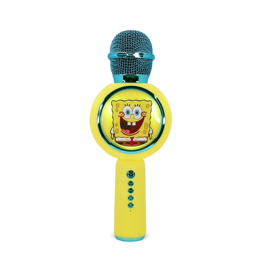 MICRÓFONO DE KARAOKE INALÁMBRICO CON LUCES LED BOB ESPONJA FUNCIONA CON CUALQUIER FUENTE DE SONIDO BLUETOOTH LICENCIA SPONGEBOB