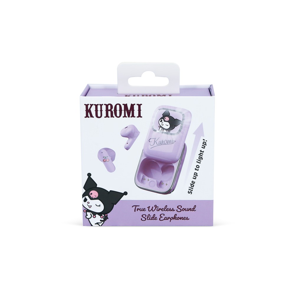 AURICULARES INALÁMBRICOS KUROMI CON ESTUCHE DE CARGA DESLIZANTE Y LUZ LED CON LICENCIA OFICIAL KUROMI