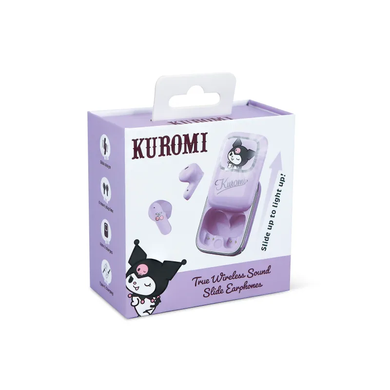 KABELLOSE KUROMI-KOPFHÖRER MIT SCHIEBE-LADEETUI UND LED-LICHT, OFFIZIELL VON KUROMI LIZENZIERT - The Shop Gamer