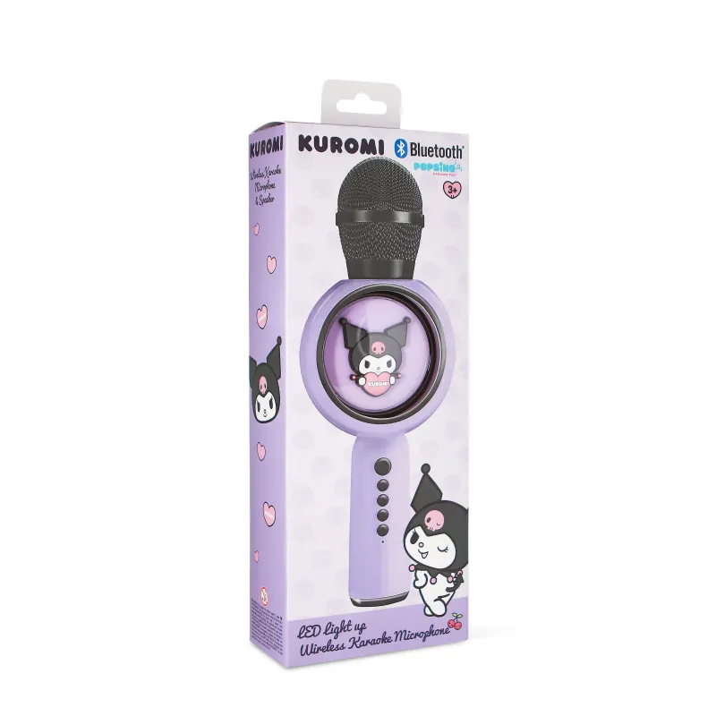 MICROFONE DE KARAOKE SEM FIOS COM LED KUROMI, COMPATÍVEL COM QUALQUER ÁUDIO BLUETOOTH, LICENÇA OFICIAL KUROMI - The Shop Gamer