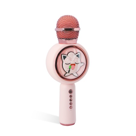 MICRÓFONO KARAOKE CON ALTAVOZ INALÁMBRICO POKEMON JIGGLY PUFF CON LUZ LED POPSING COLOR ROSA PÁLIDO