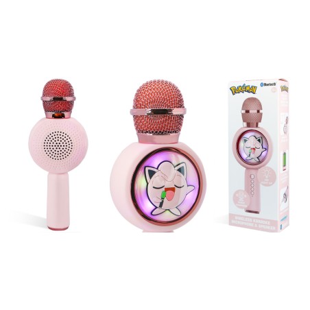 MICRÓFONO KARAOKE CON ALTAVOZ INALÁMBRICO POKEMON JIGGLY PUFF CON LUZ LED POPSING COLOR ROSA PÁLIDO