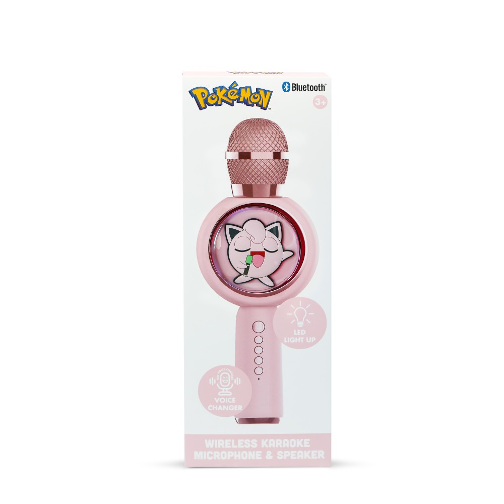 MICRÓFONO KARAOKE CON ALTAVOZ INALÁMBRICO POKEMON JIGGLY PUFF CON LUZ LED POPSING COLOR ROSA PÁLIDO
