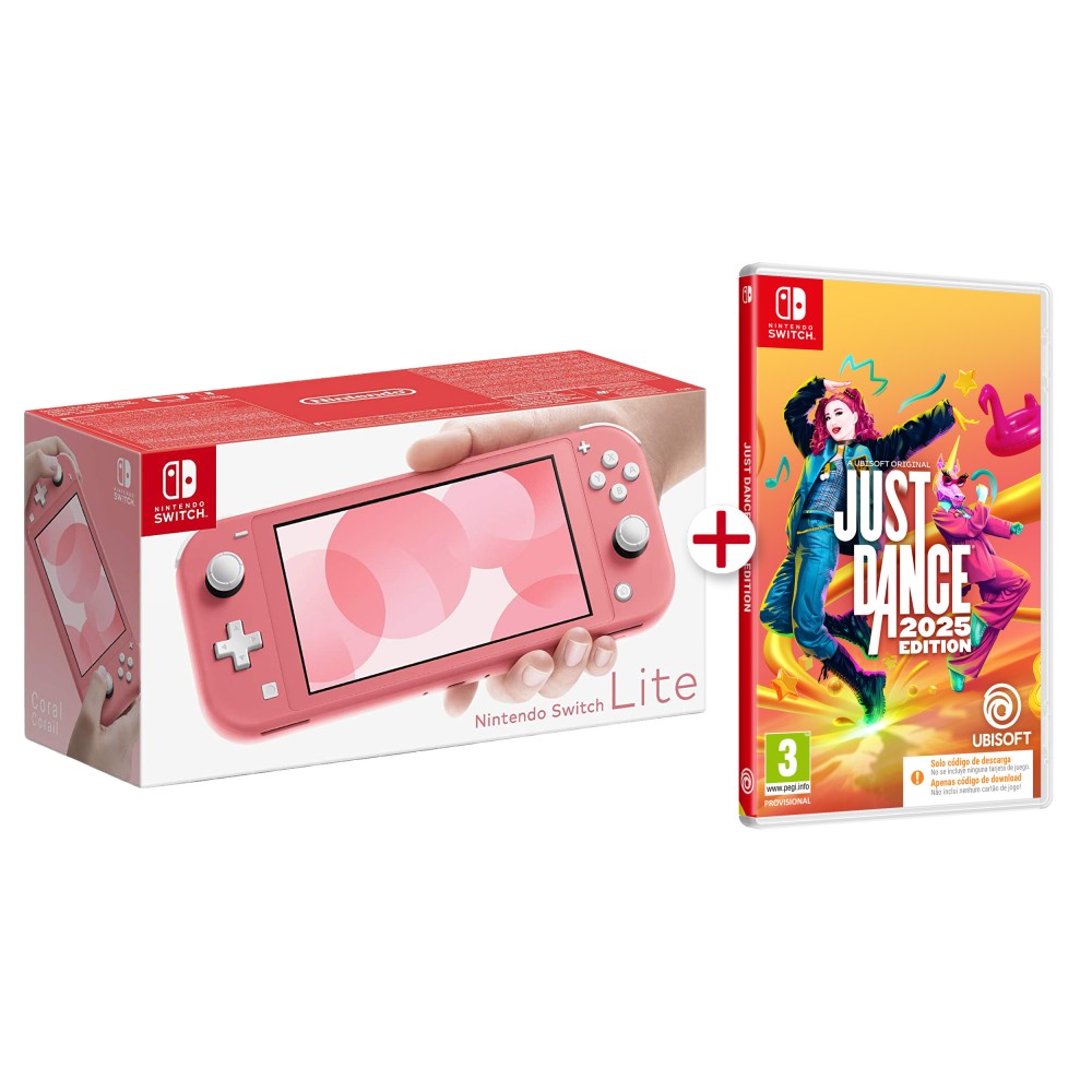 NINTENDO SWITCH LITE CORAL + JUST DANCE 25 EN CAJA CON CODIGO DESCARGA DIGITAL JUEGO COMPLETO VERSIÓN ESPAÑOLA GARANTÍA EUROPEA