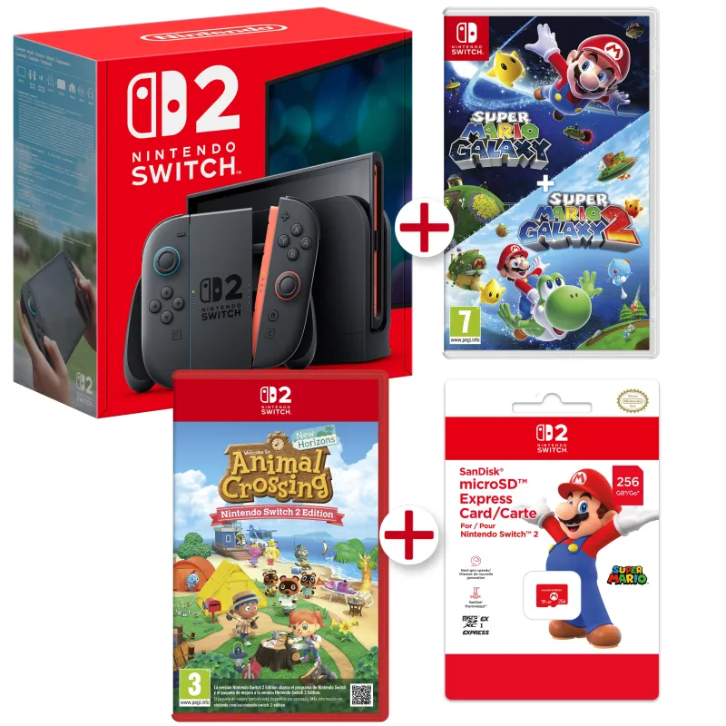 Console Nintendo Switch 2 + Animal Crossing 2 + Super Mario Galaxy 1Y2 + MicroSD Express Card Spaanse versie, Europese garantie 