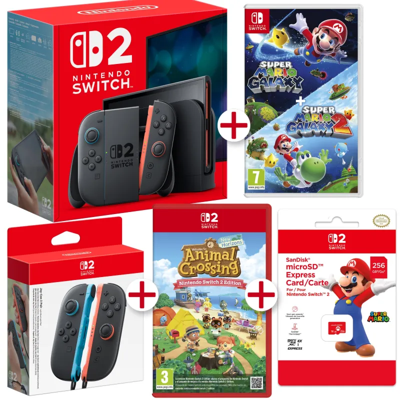 Nintendo Switch 2-console + Animal Crossing 2 + SM Galaxy 1Y2 + JoyCon + MicroSD Express Card, Spaanse versie, Europese garantie
