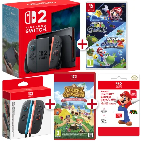 Nintendo Switch 2-console + Animal Crossing 2 + SM Galaxy 1Y2 + JoyCon + MicroSD Express Card, Spaanse versie, Europese garantie