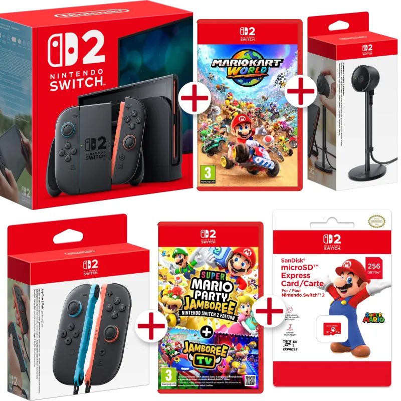 Nintendo Switch 2-console + MARIOKART WORLD + SUPER MARIO PARTY JAMBOREE SWITCH2-editie + Joy-Con + camera + MicroSD - The Shop 