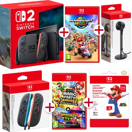 CONSOLA NINTENDO SWITCH 2 + MARIOKART WORLD + SUPER MARIO PARTY JAMBOREE SWITCH2 EDITION+ JOYCON + CAMARA + MicroSD EXPRESS CARD