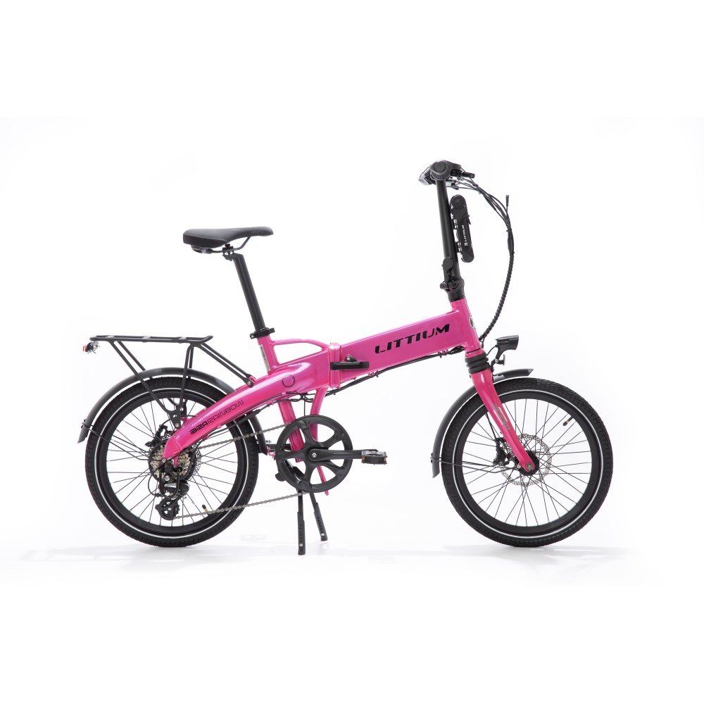 BICICLETA ELÉCTRICA PLEGABLE IBIZA RAINBOW PINK PANTHER LITTIUM COLOR ROSA CON BATERÍA DE 10,4 AH Y ACCESORIOS GARANTÍA EUROPEA