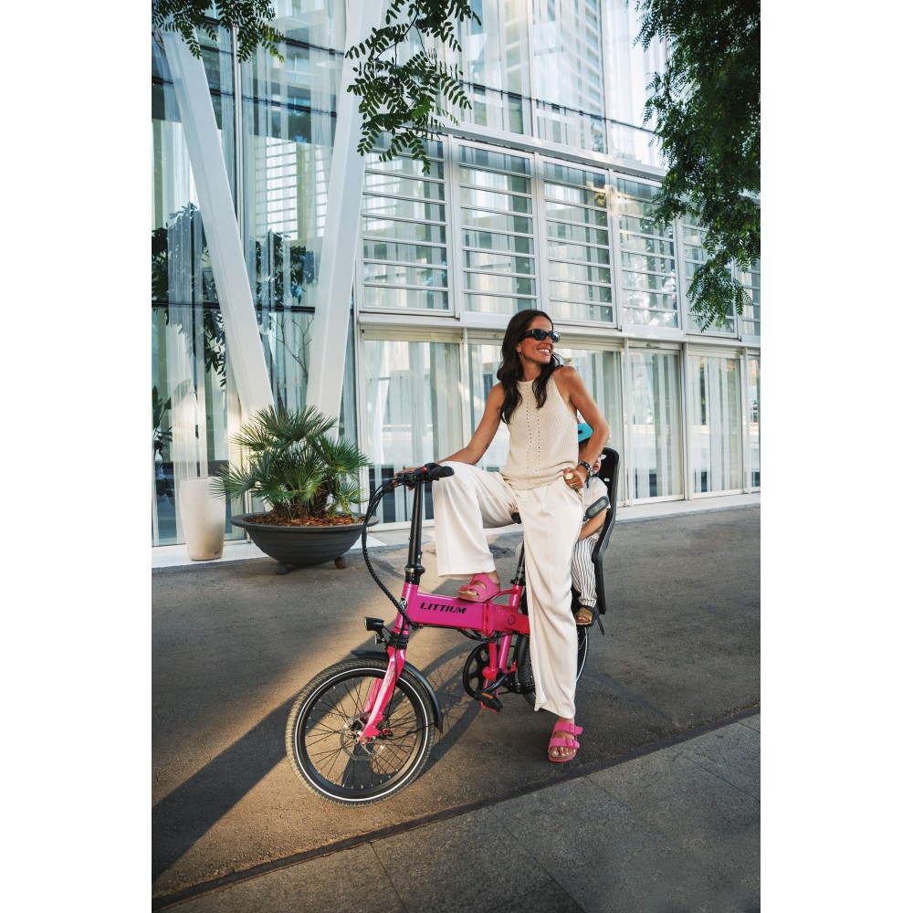 BICICLETA ELÉCTRICA PLEGABLE IBIZA RAINBOW PINK PANTHER LITTIUM COLOR ROSA CON BATERÍA DE 10,4 AH Y ACCESORIOS GARANTÍA EUROPEA