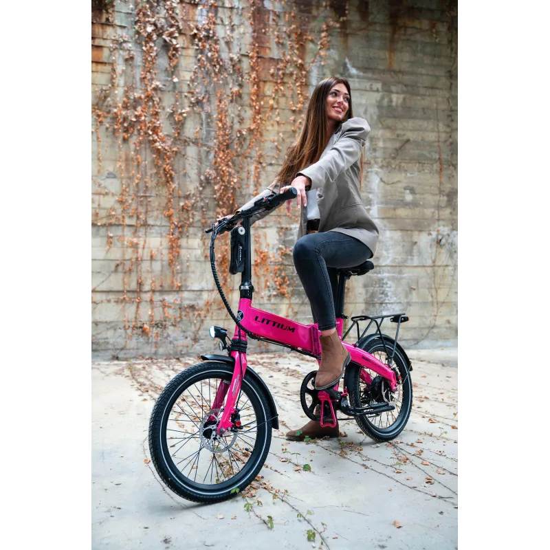 BICICLETTA ELETTRICA PIEGHEVOLE IBIZA RAINBOW PINK PANTHER LITTIUM, ROSA, BATTERIA 10,4 AH, ACCESSORI, GARANZIA EUROPEA - The Sh