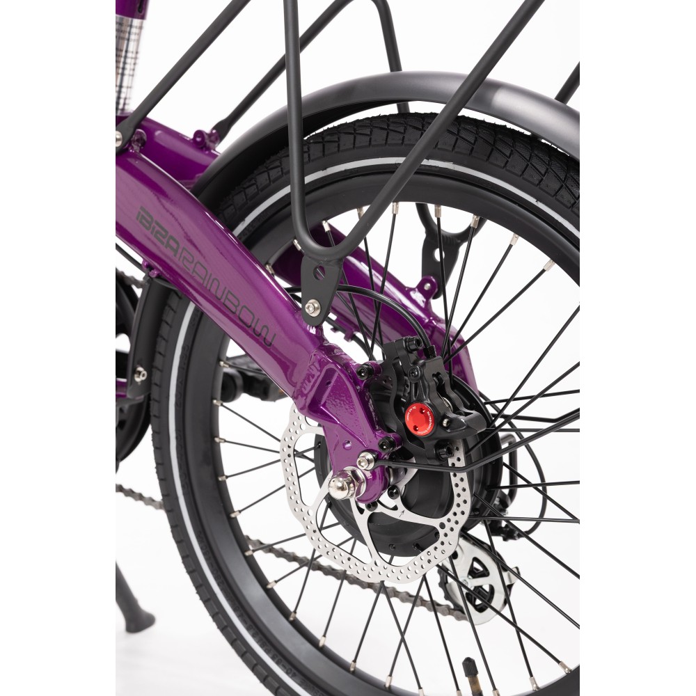 BICICLETA ELÉCTRICA PLEGABLE IBIZA RAINBOW DEEP PURPLE LITTIUM COLOR VIOLETA CON BATERÍA DE 10,4AH Y ACCESORIOS GARANTÍA EUROPEA