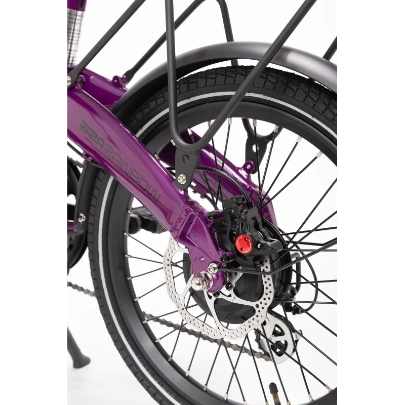 BICICLETTA ELETTRICA PIEGHEVOLE IBIZA RAINBOW DEEP PURPLE LITTIUM COLORE VIOLA CON BATTERIA DA 10,4 AH E ACCESSORI, GARANZIA - T