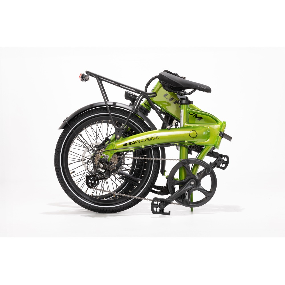 BICICLETA ELÉCTRICA PLEGABLE IBIZA RAINBOW GREEN PEACE LITTIUM COLOR VERDE CON BATERÍA DE 10,4 AH Y ACCESORIOS GARANTÍA EUROPEA