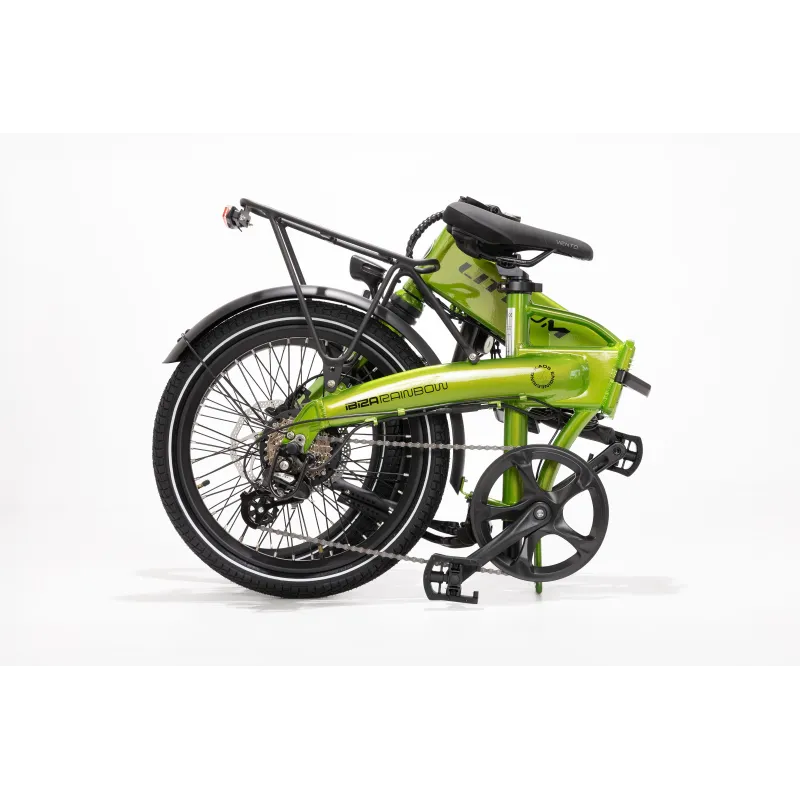 VÉLO ÉLECTRIQUE PLIABLE IBIZA RAINBOW GREEN PEACE LITTIUM, VERT, BATTERIE 10,4 AH, ACCESSOIRES, GARANTIE EUROPÉENNE - The Shop G