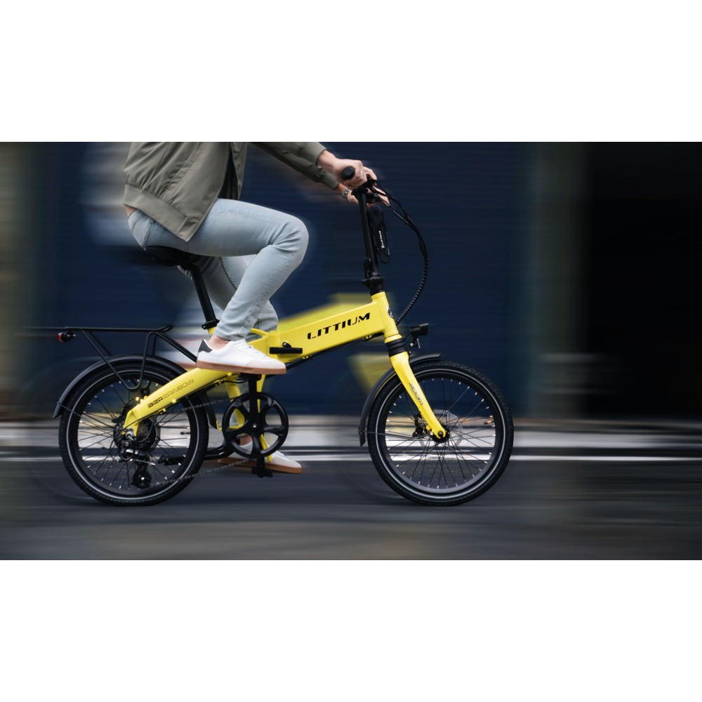BICICLETA ELÉCTRICA PLEGABLE IBIZA RAINBOW YELLOW STONE LITTIUM COLOR AMARILLO CON BATERÍA DE 10,4 AH Y ACCESORIOS GARANTÍA EU