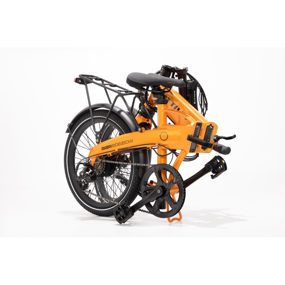 BICICLETA ELÉCTRICA PLEGABLE IBIZA RAINBOW ORANGE JUICE LITTIUM COLOR NARANJA CON BATERÍA DE 10,4 AH Y ACCESORIOS GARANTÍA EU