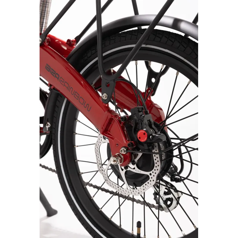 VÉLO ÉLECTRIQUE PLIANT IBIZA RAINBOW RED CHILI LITTIUM, ROUGE, BATTERIE 10,4 AH, ACCESSOIRES, GARANTIE EUROPÉENNE - The Shop Gam