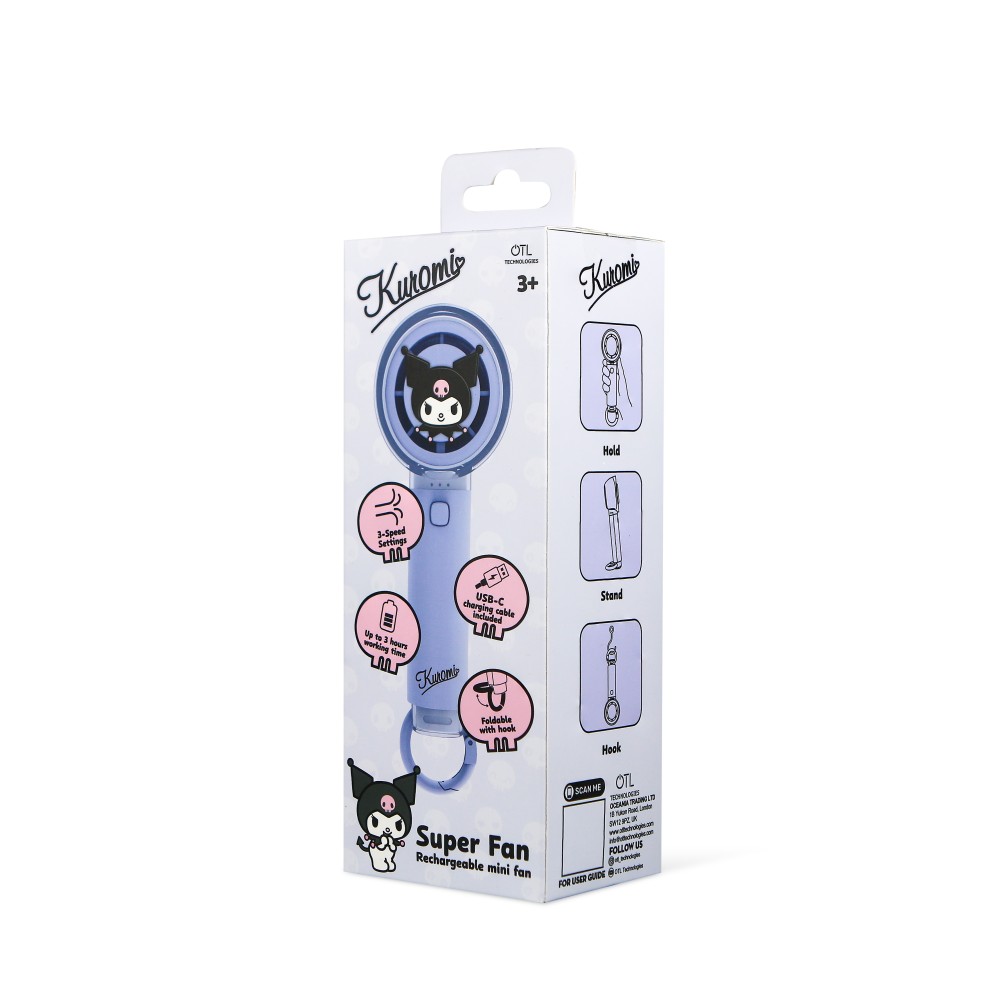 VENTILADOR DE MANO SILENCIOSO KUROMI CON BATERÍA RECARGABLE USB-C Y TRES VELOCIDADES