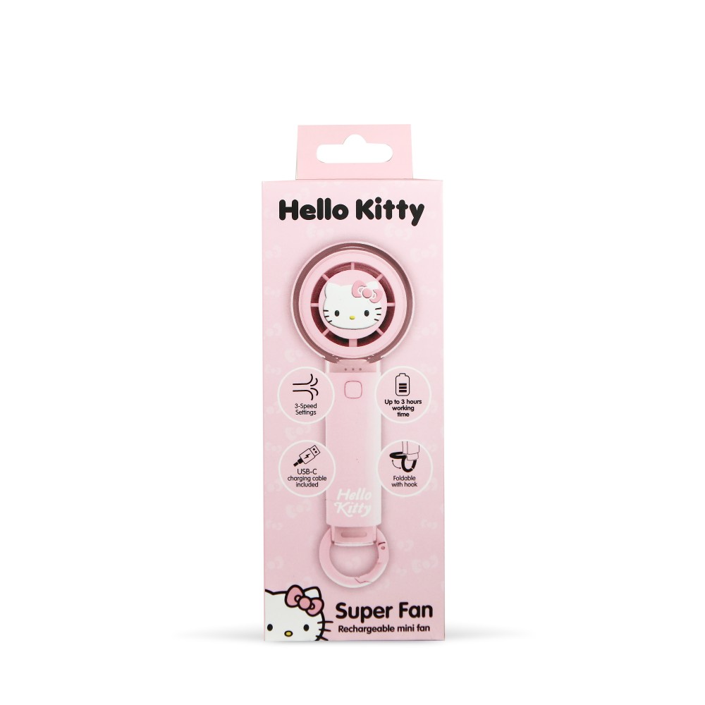 VENTILADOR DE MANO SILENCIOSO HELLO KITTY CON BATERÍA RECARGABLE USB-C Y TRES VELOCIDADES