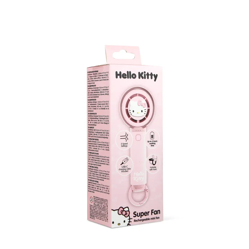 QUIET HANDHELD HELLO KITTY FAN WITH USB-C RECHARGEABLE BATTERY AND THREE SPEEDS - The Shop Gamer