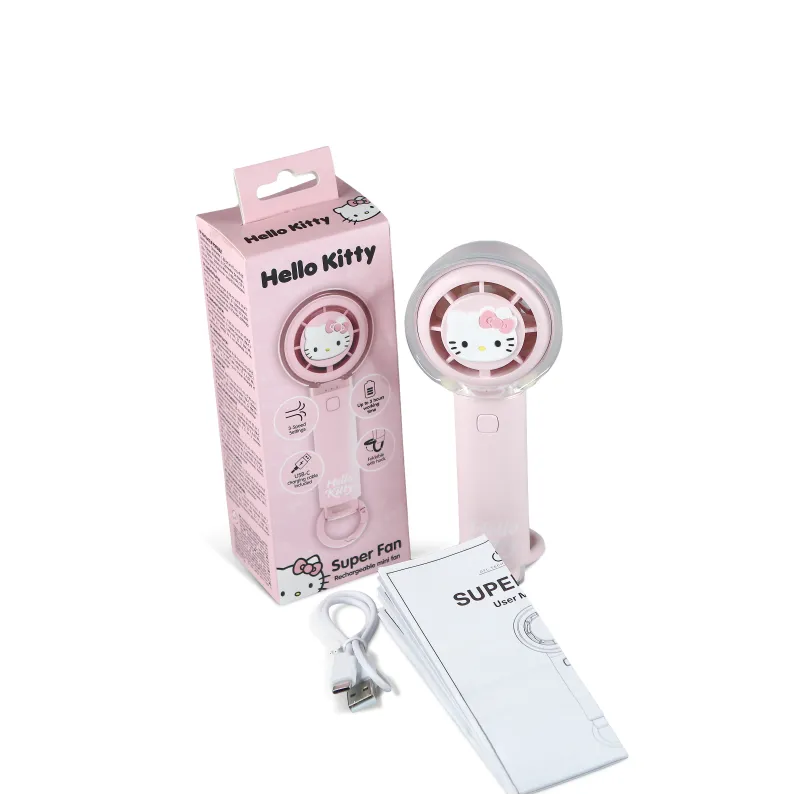 STILLE HANDVENTILATOR HELLO KITTY MET OPLAADBARE BATTERIJ VIA USB-C EN DRIE SNELHEDEN - The Shop Gamer