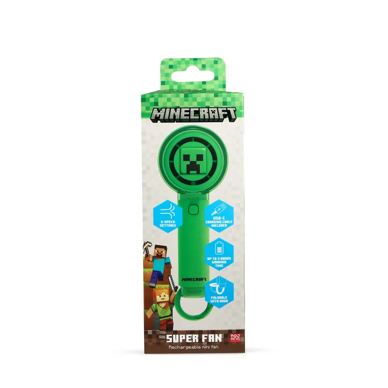 QUIET MINECRAFT HANDHELD FAN WITH USB-C RECHARGEABLE BATTERY AND THREE SPEEDS - The Shop Gamer