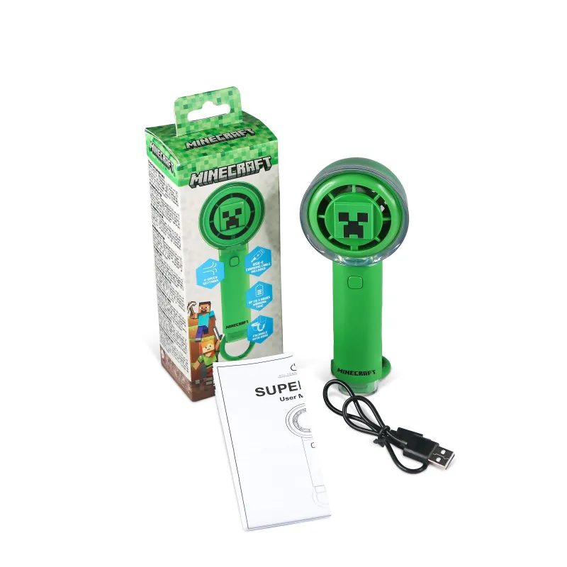 QUIET MINECRAFT HANDHELD FAN WITH USB-C RECHARGEABLE BATTERY AND THREE SPEEDS - The Shop Gamer