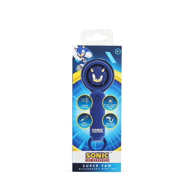 SONIC THE HEDGEHOG SILENT HANDHELD FAN WITH USB-C RECHARGEABLE BATTERY AND THREE SPEEDS - The Shop Gamer