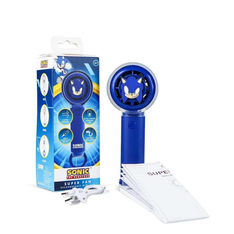 SONIC THE HEDGEHOG SILENT HANDHELD FAN WITH USB-C RECHARGEABLE BATTERY AND THREE SPEEDS - The Shop Gamer