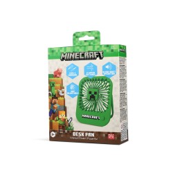 VENTILADOR COMPACTO SILENCIOSO MINECRAFT CON SOPORTE PLEGABLE BATERÍA RECARGABLE USB-C Y TRES VELOCIDADES