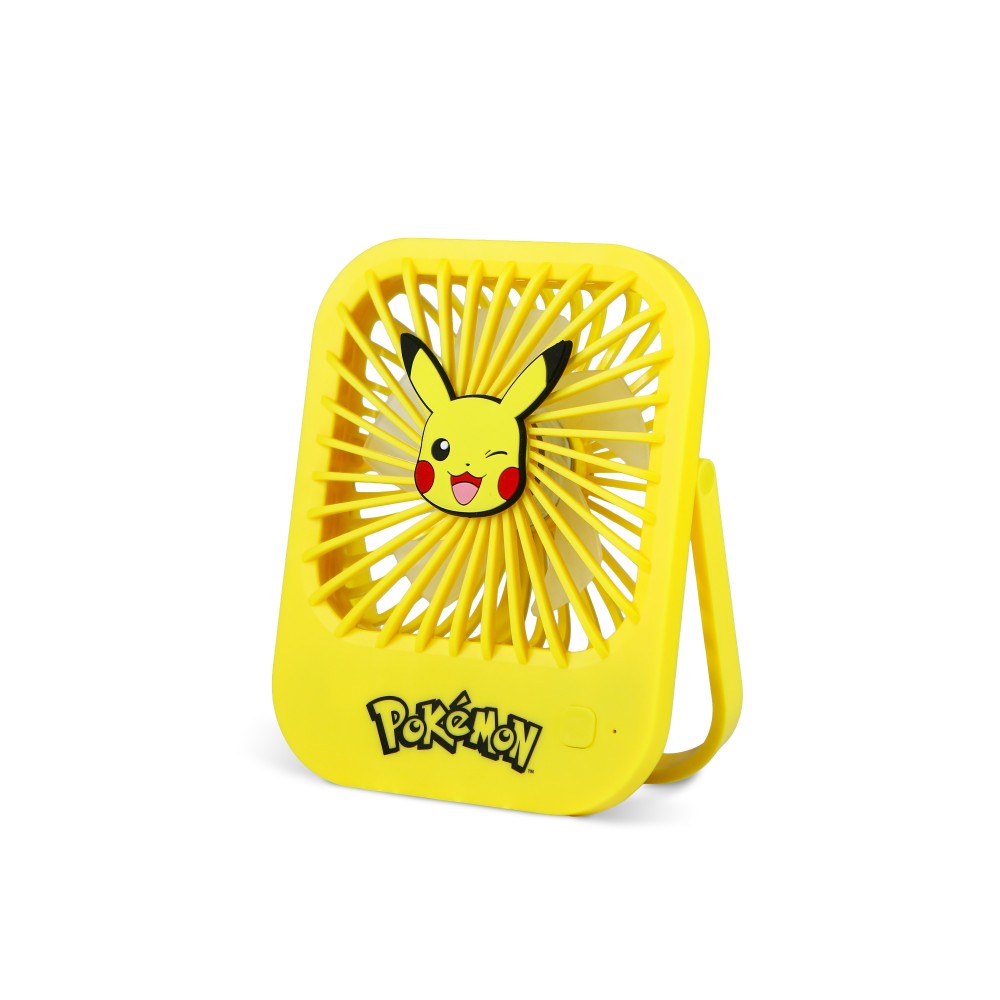 VENTILADOR COMPACTO SILENCIOSO POKÉMON PIKACHU CON SOPORTE PLEGABLE BATERÍA RECARGABLE USB-C Y TRES VELOCIDADES