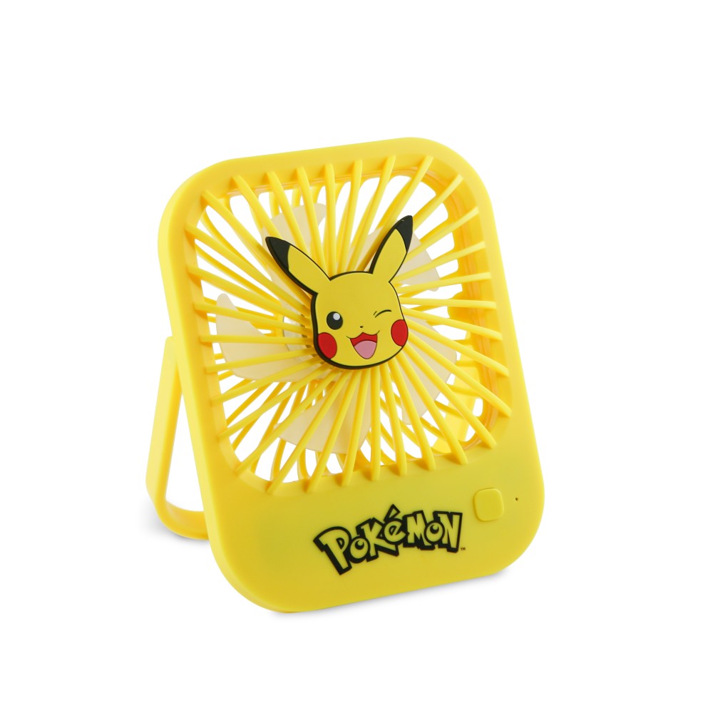 VENTILADOR COMPACTO SILENCIOSO POKÉMON PIKACHU CON SOPORTE PLEGABLE BATERÍA RECARGABLE USB-C Y TRES VELOCIDADES