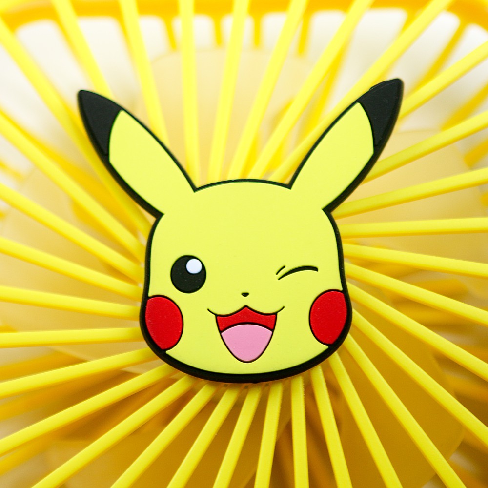 VENTILADOR COMPACTO SILENCIOSO POKÉMON PIKACHU CON SOPORTE PLEGABLE BATERÍA RECARGABLE USB-C Y TRES VELOCIDADES