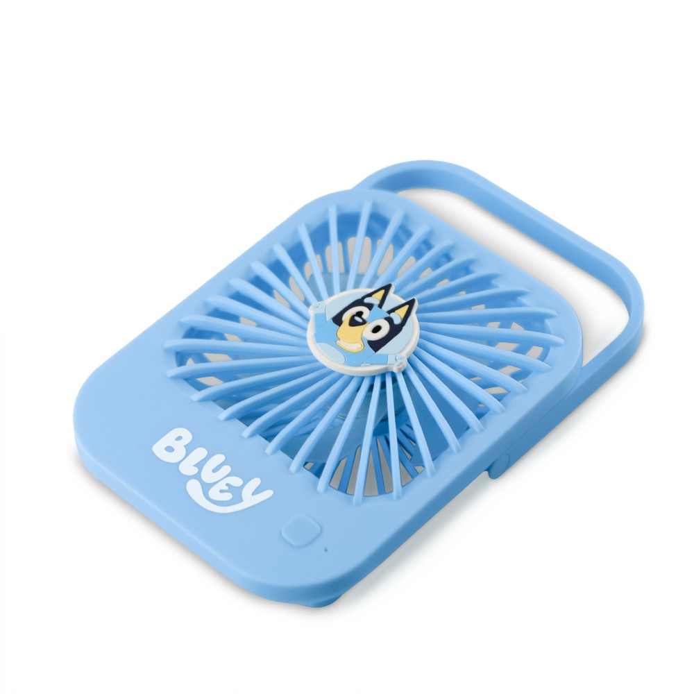 VENTILADOR COMPACTO SILENCIOSO BLUEY CON SOPORTE PLEGABLE BATERÍA RECARGABLE USB-C Y TRES VELOCIDADES