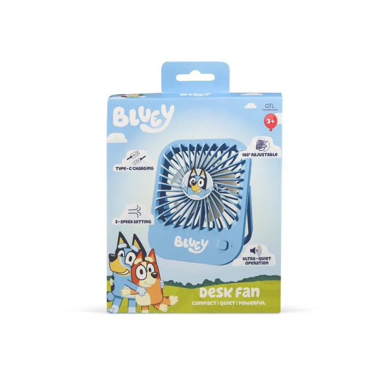 COMPACT QUIET BLUEY FAN WITH FOLDABLE STAND, RECHARGEABLE USB-C BATTERY AND THREE SPEEDS - The Shop Gamer