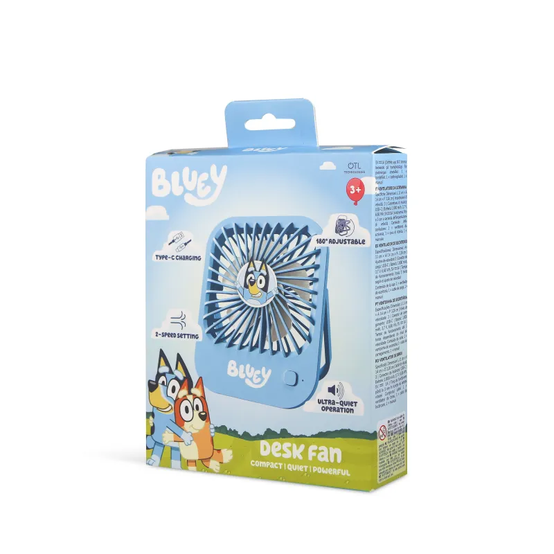 COMPACT QUIET BLUEY FAN WITH FOLDABLE STAND, RECHARGEABLE USB-C BATTERY AND THREE SPEEDS - The Shop Gamer