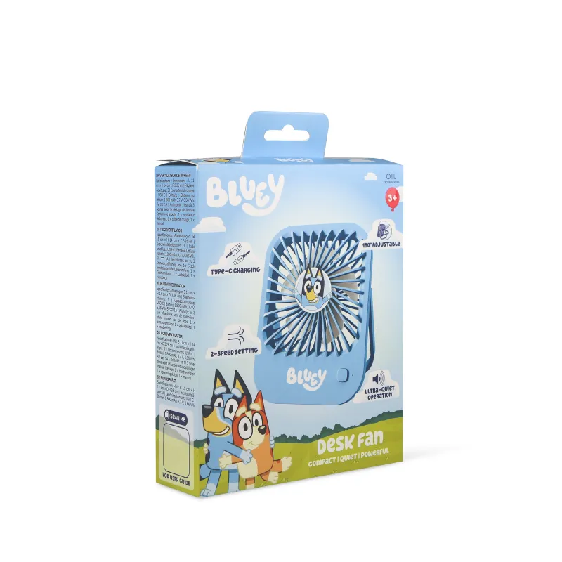 COMPACT QUIET BLUEY FAN WITH FOLDABLE STAND, RECHARGEABLE USB-C BATTERY AND THREE SPEEDS - The Shop Gamer