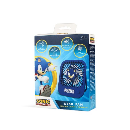 VENTILADOR COMPACTO SILENCIOSO SONIC THE HEDGEHOG CON SOPORTE PLEGABLE BATERÍA RECARGABLE USB-C Y TRES VELOCIDADES