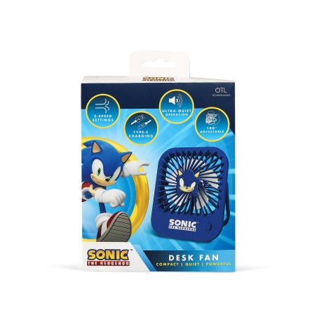 VENTILADOR COMPACTO SILENCIOSO SONIC THE HEDGEHOG CON SOPORTE PLEGABLE BATERÍA RECARGABLE USB-C Y TRES VELOCIDADES