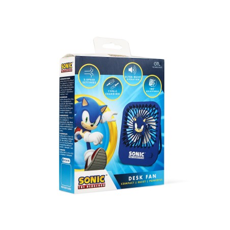 VENTILADOR COMPACTO SILENCIOSO SONIC THE HEDGEHOG CON SOPORTE PLEGABLE BATERÍA RECARGABLE USB-C Y TRES VELOCIDADES