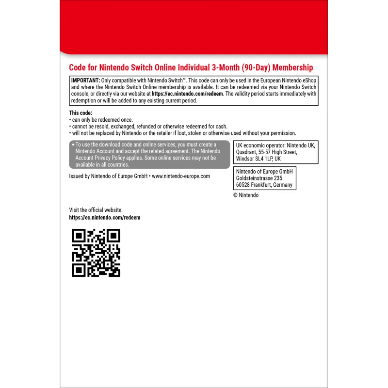 Nintendo Switch Online (Suscripción individual - 3 meses)