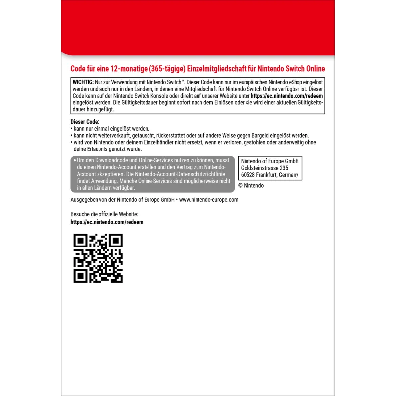 Nintendo Switch Online (Suscripción individual - 12 meses)