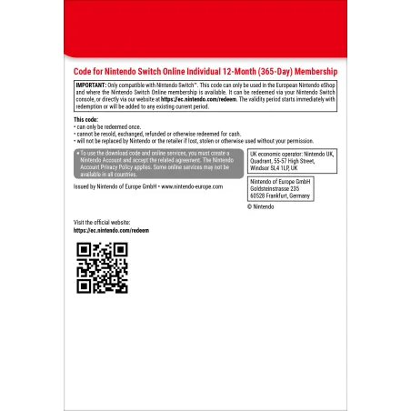 Nintendo Switch Online (Suscripción individual - 12 meses)